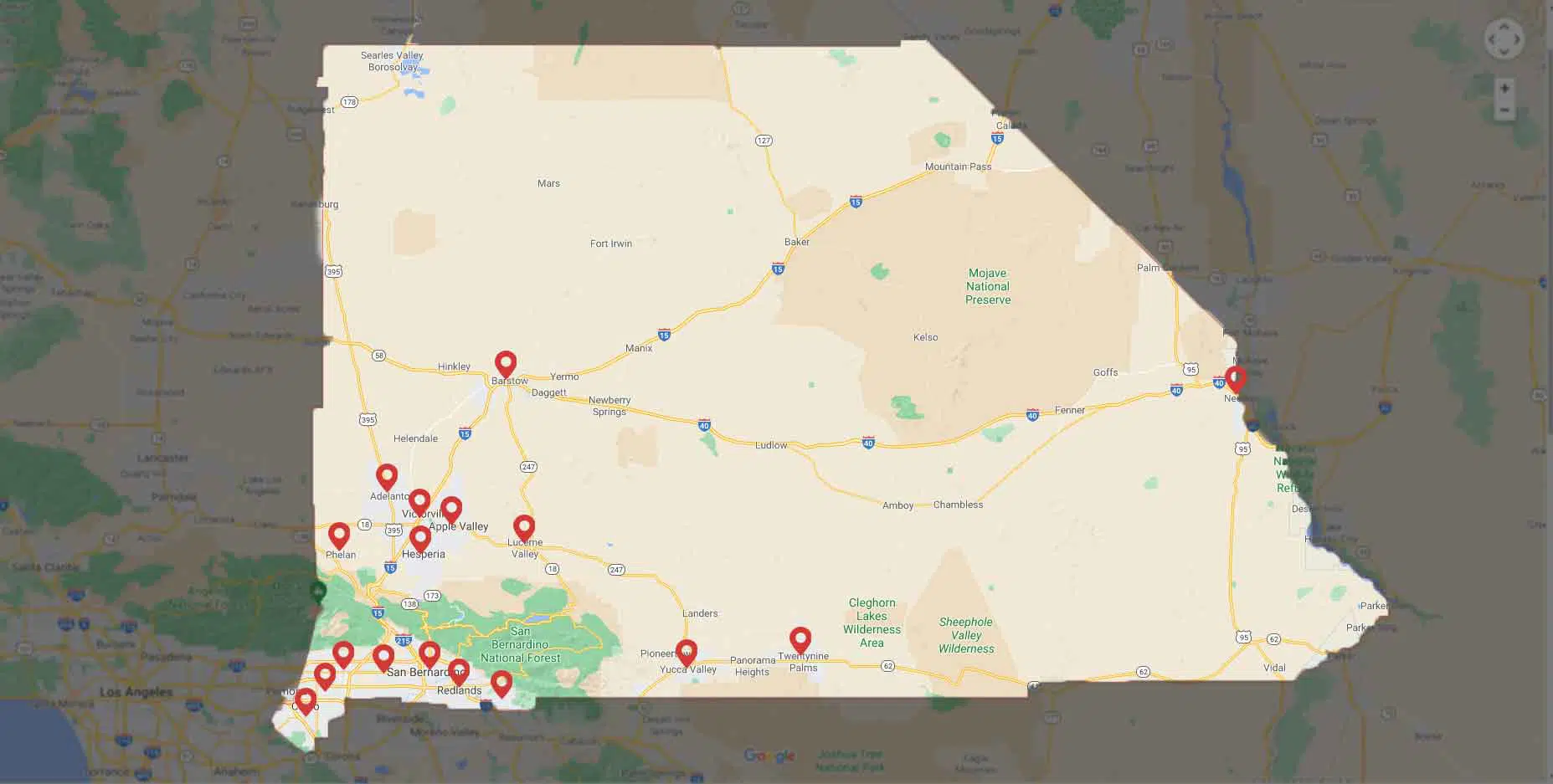 civil litigation San Bernardino Map