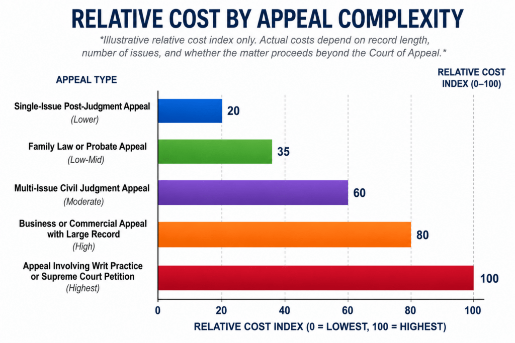 Relative cost of California appeals by case complexity