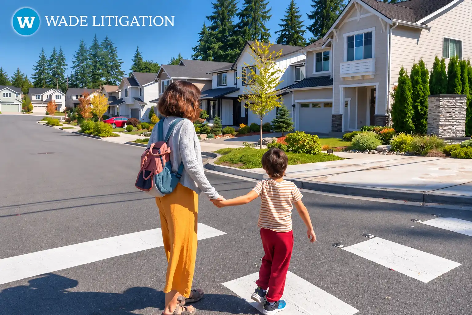 Suburban Crosswalk Family Walk